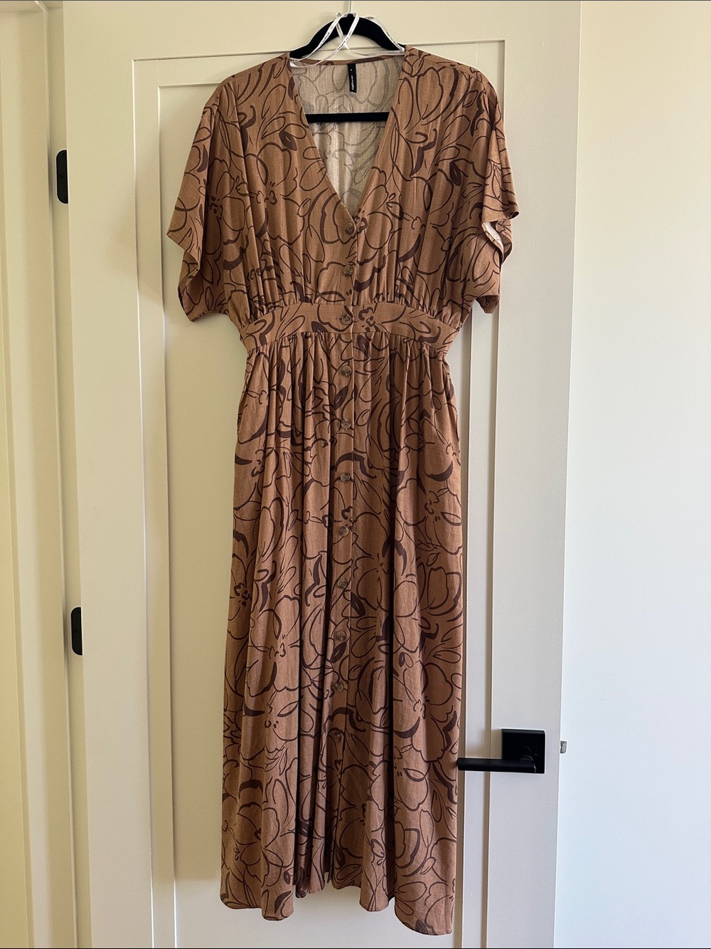 Staple Tan Floral V-Neck Midi Dress